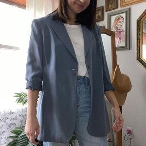 Vintage Dusty Blue Silk Blazer